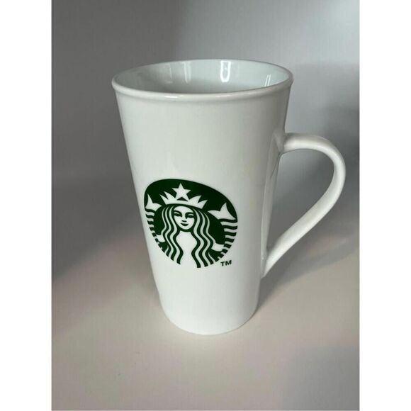 STARBUCKS 16oz Mermaid Siren Logo Tall Ceramic Coffee Mug White & Green 2014 - Picture 7 of 7